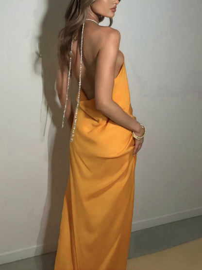 Satin Sexy Diamond Chain Formal Dress Maxi Dresses
