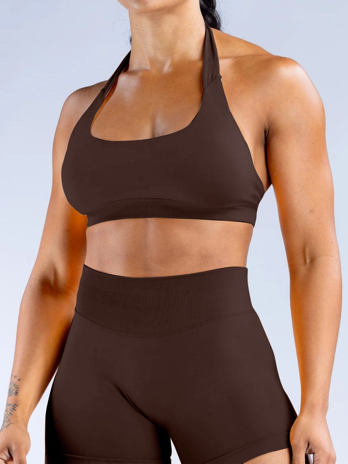 Seamless With Breast Pads Pleated Exercise Yoga Halter Bra Vest