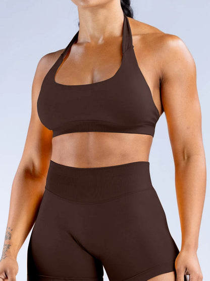 Seamless With Breast Pads Pleated Exercise Yoga Halter Bra Vest