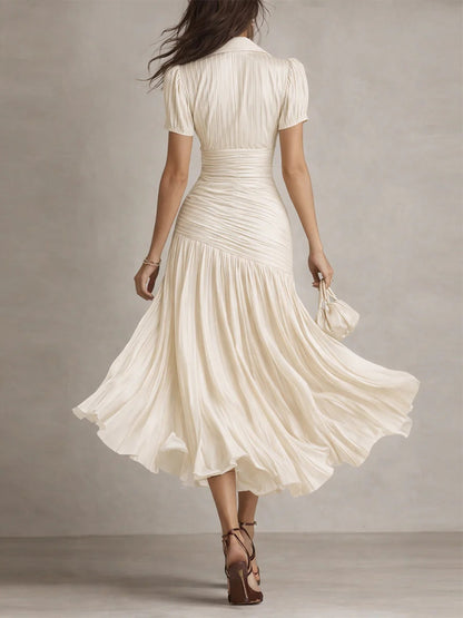 Stripes Satin Splicing Big Swing Temperament Maxi Dresses