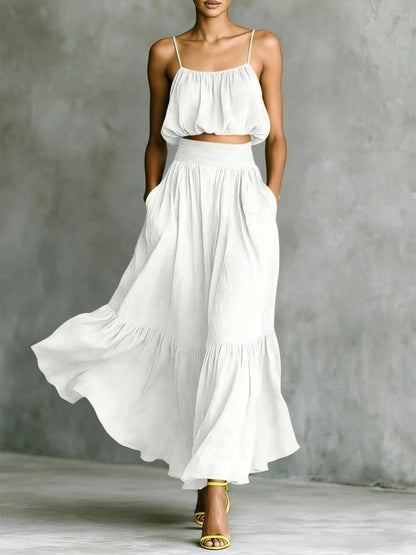 Strapless Loose Cropped High-waisted Midi Skirt Set 2-piece Sets