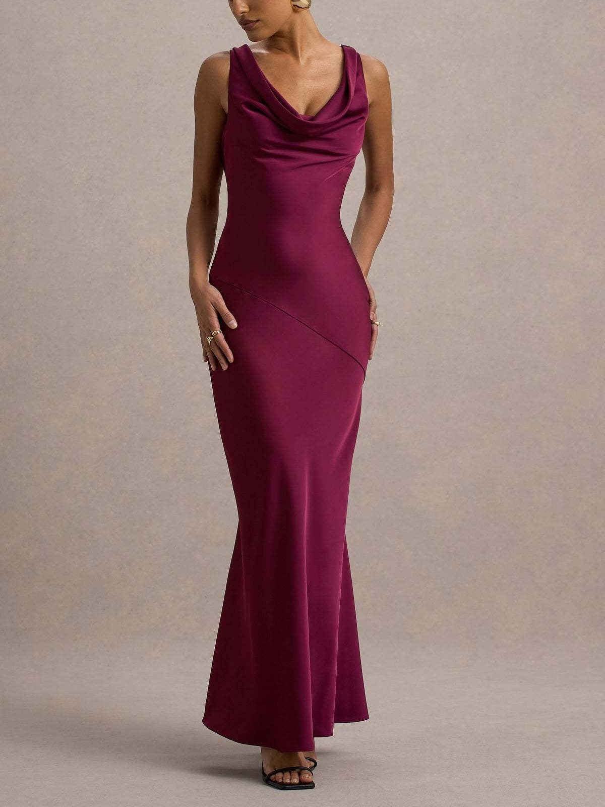 Satin Fitted Bodycon Fishtail Backless Sexy Zipper Maxi Dresses
