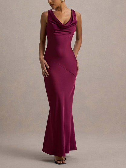 Satin Fitted Bodycon Fishtail Backless Sexy Zipper Maxi Dresses