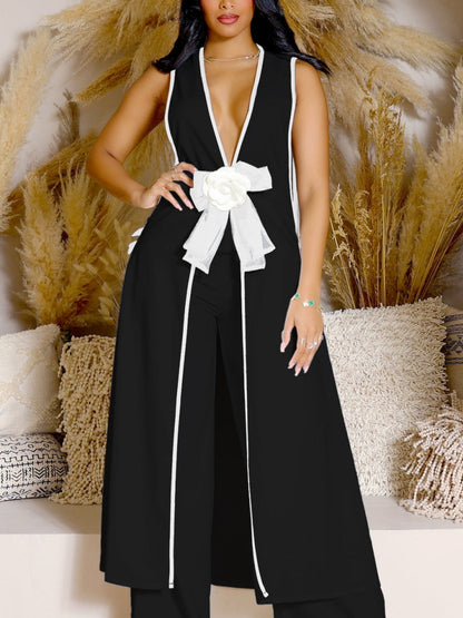 Sleeveless Butterfly Festival Long Vest Dress Wide-leg Pants Set 2-piece Sets