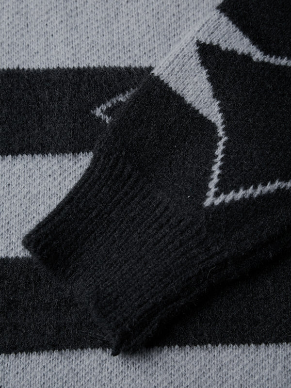 Plush Stripe Print V Neck Star Embellished Sweater