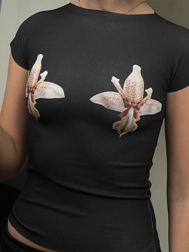 TARUXY Flower Mini Dress Set Women Summer Bodycon O Neck Slim Crop Tops Ladies Beach Sexy Slim Skirt 2 Piece Sets Womens Outfits