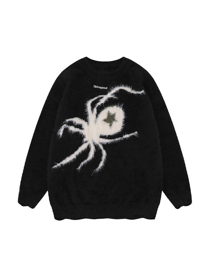 Contrast Color Spider Jacquard Sweater