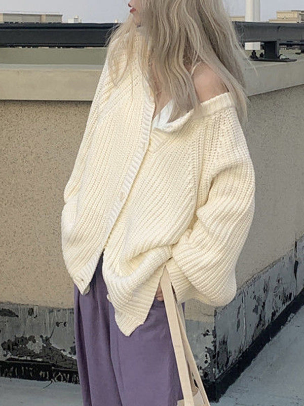 Solid Loose Breasted Knit Cardigan
