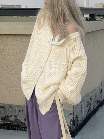 Solid Loose Breasted Knit Cardigan
