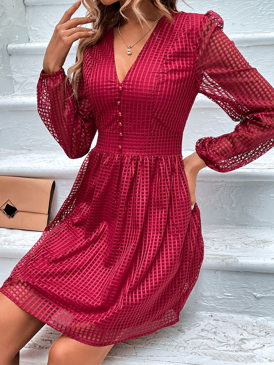 Casual V-Neck Long Sleeves Midi Dress
