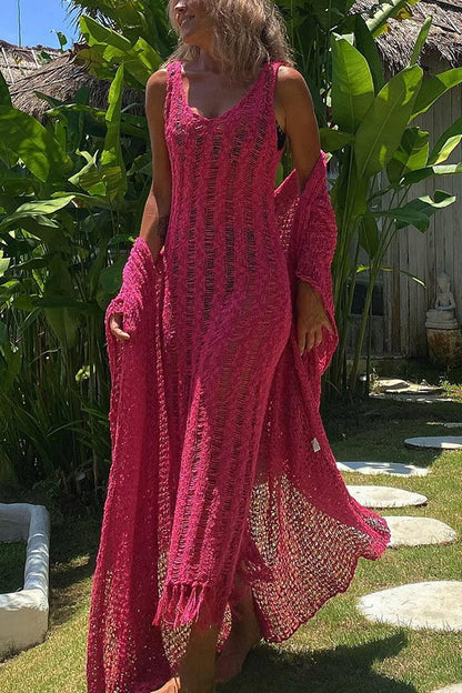 Sun Kissed Dreams Hollow Out Tassel Knit Beach Midi Dress