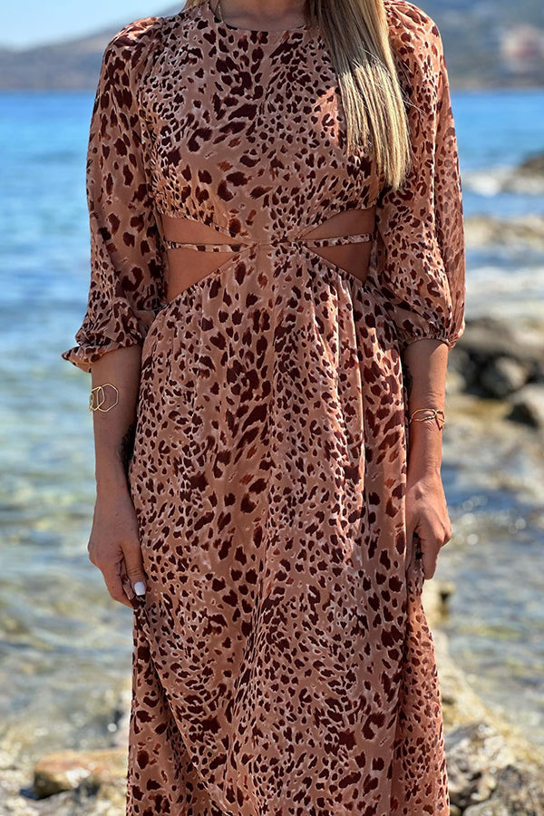 Freedom Is Here Leopard Print Cutout Waist Maxi Dress