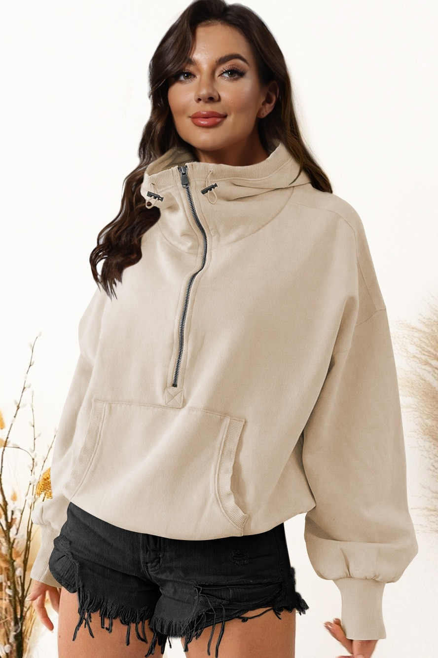 Trendy Athletic Zip Drawstring Long Sleeve Hoodie