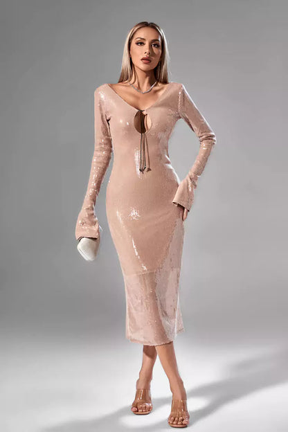 Lilly Apricot Sequin Maxi Dress