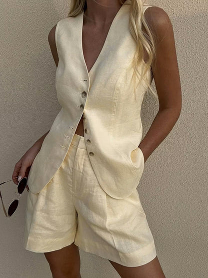 Flax Commuter Vest Loose Shorts Set 2-piece Sets