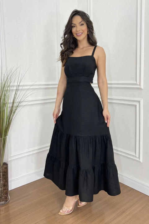 Spaghetti Strap Smocked Back Waist Cutout Tiered Maxi Dress