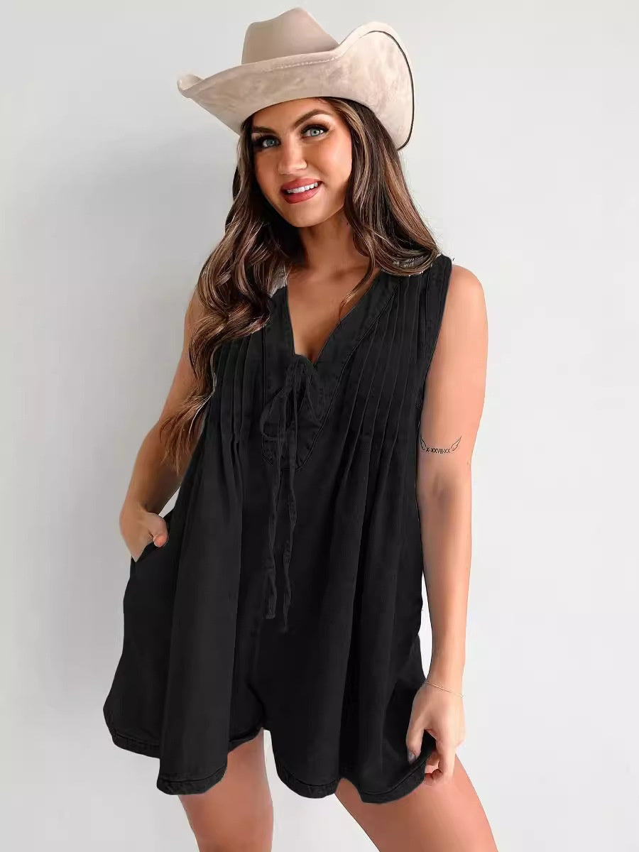 Sleeveless Short-sleeved Denim Jumpsuit
