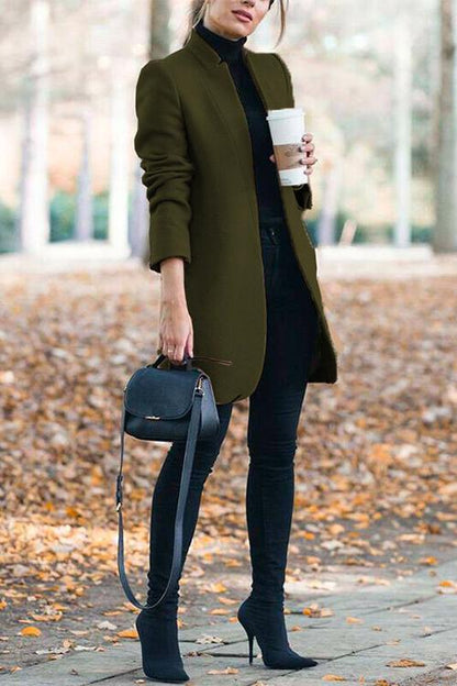 Margovil Ellen Stand Collar Open Front Pockets Coat