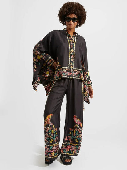Stand-up Collar Irregular Top And Trousers Two-piece Set