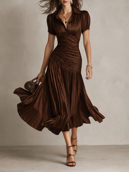 Stripes Satin Splicing Big Swing Temperament Maxi Dresses