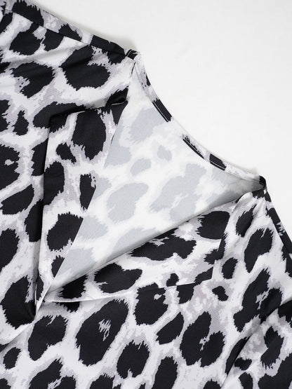 Three-quarter Sleeve Collar Leopard Print T-shirts