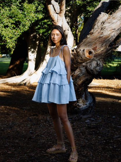 Pure Cotton Cake Skirt Backless Camisoles Beach Cover-up Mini&Short Dresses