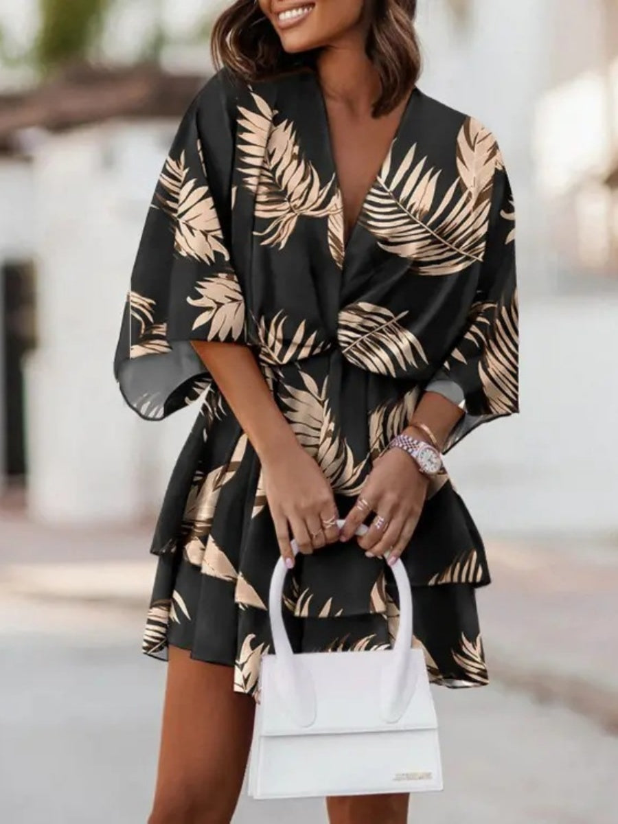 Loose-fit Batwing Sleeves Printed Commuting Mini&Short Dresses