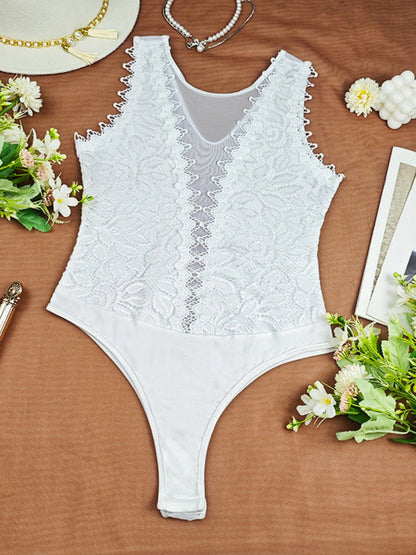Lace Trim Hollow Bodysuits