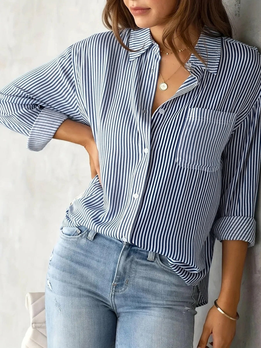 Loose-fit Long Sleeve Stripes Stripes Shirts