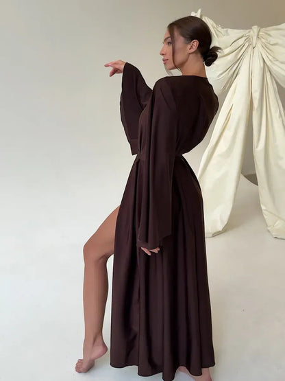 V-neck Thin Strap Nightgown Lazy Style Parties Maxi Dresses