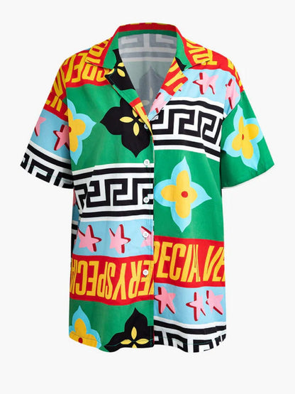 Printed Vacation Long-sleeved Shirt Pants Wide Leg Set 2-piece Sets