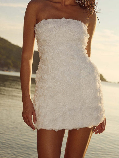 Versatile 3D Floral Strapless Bodycon Mini Dress