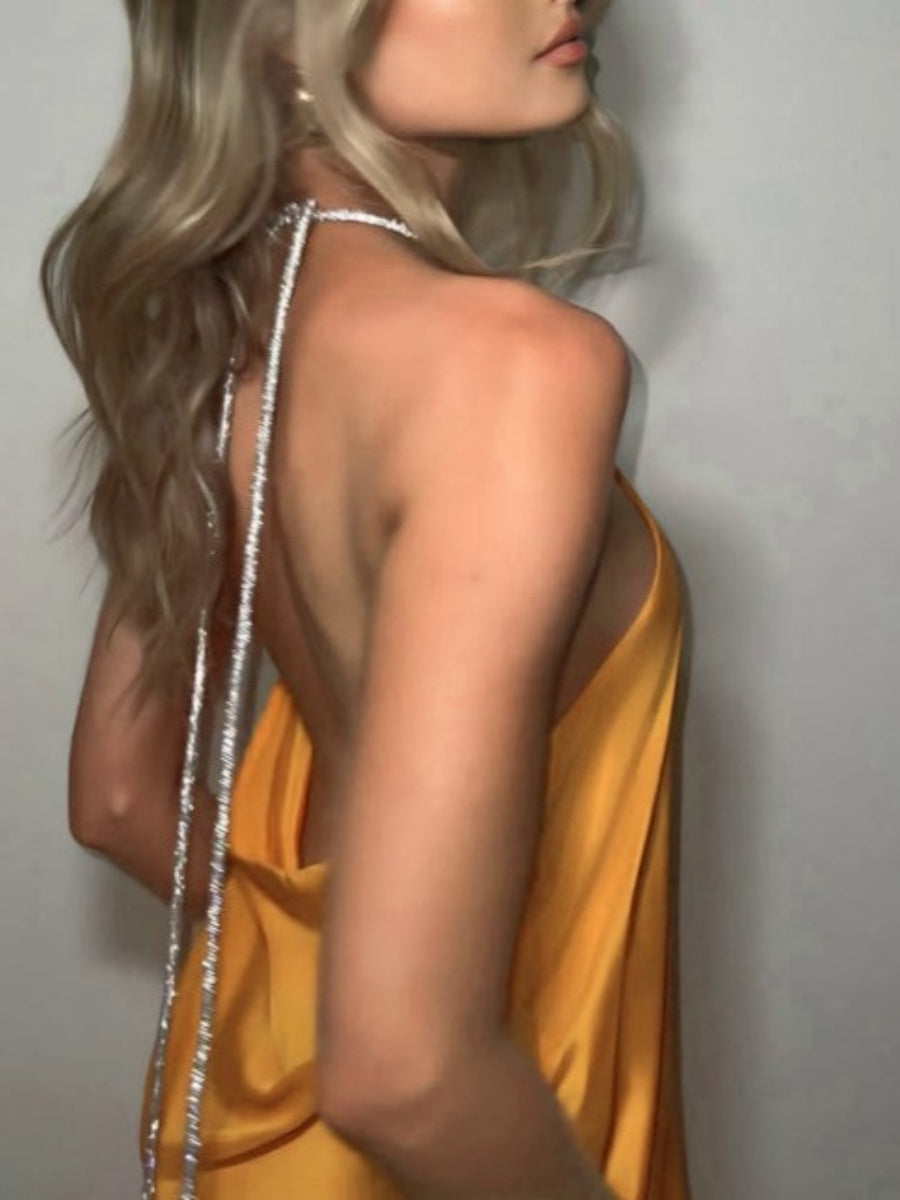Satin Sexy Diamond Chain Formal Dress Maxi Dresses