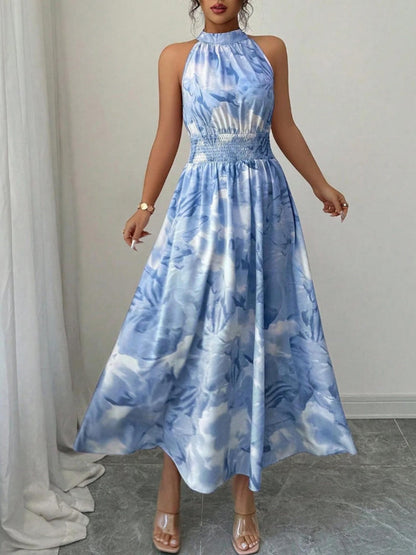Printed Halter Sleeveless Vacation And Leisure Maxi Dresses