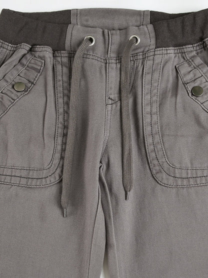 Retro Pocket Color-blocked Ribbed Low-rise Jeans