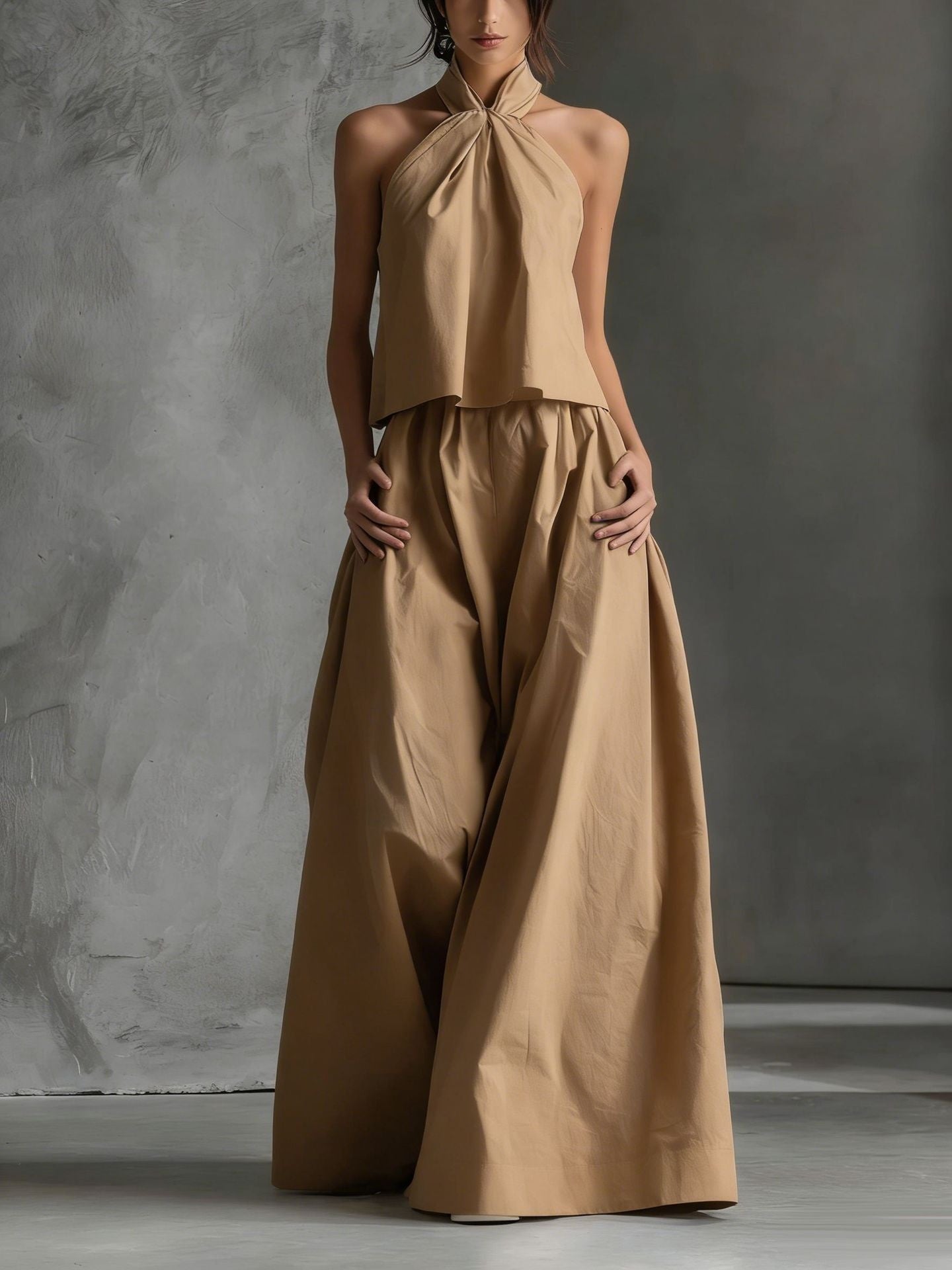 Loose Sleeveless Top And High-waisted Wide-leg Pants Two-piece Set