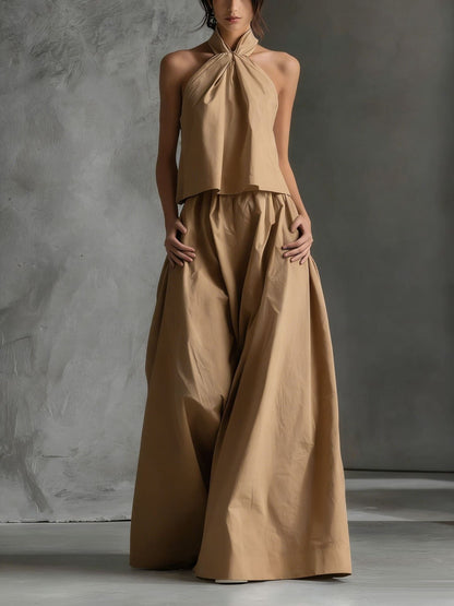 Loose Sleeveless Top And High-waisted Wide-leg Pants Two-piece Set