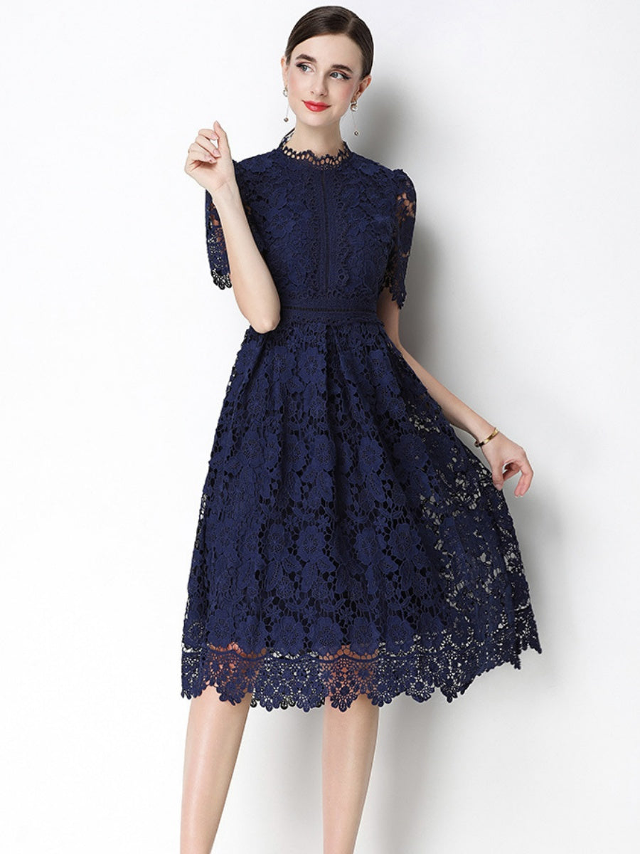 Hollow-out Water-soluble Lace Midi Dress