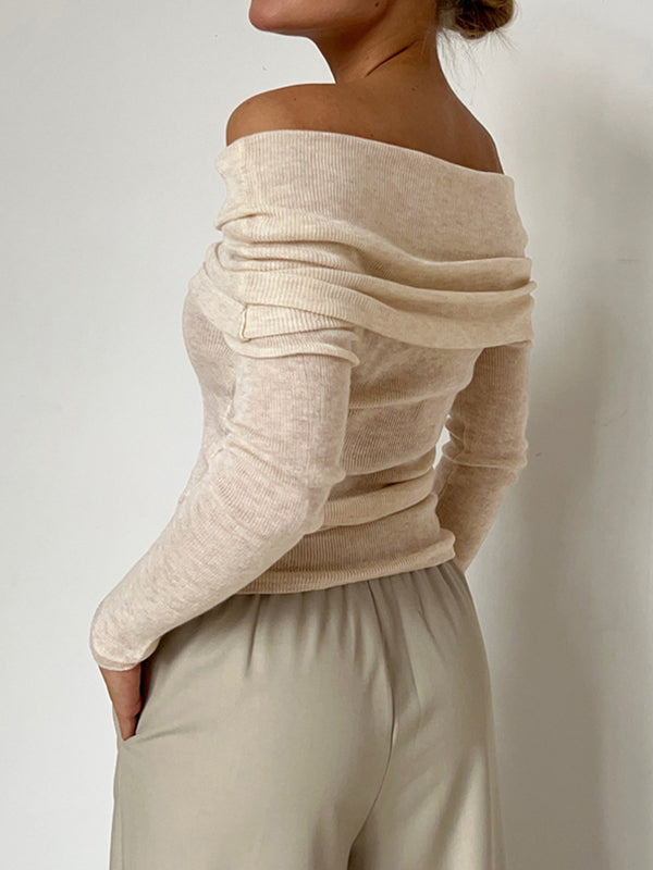 Solid Off Shoulder Slim Sweater