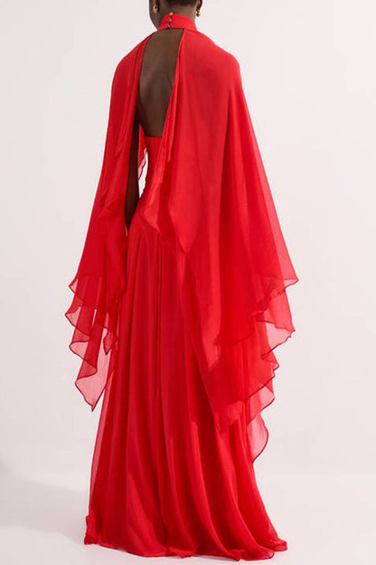 Spring Enchantment Chiffon Crinkle Cross Front Drape Scarf Maxi Dress