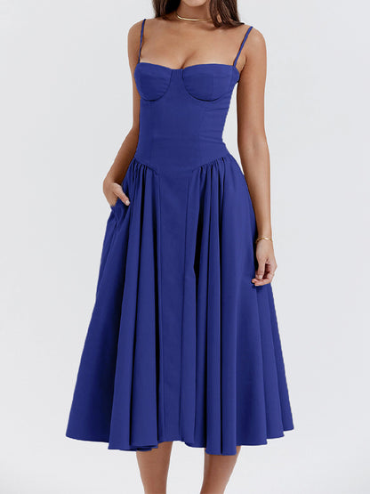 Vintage Solid Cami Midi Dress