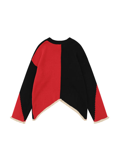 Contrast Star Jacquard Irregular Hem Sweater