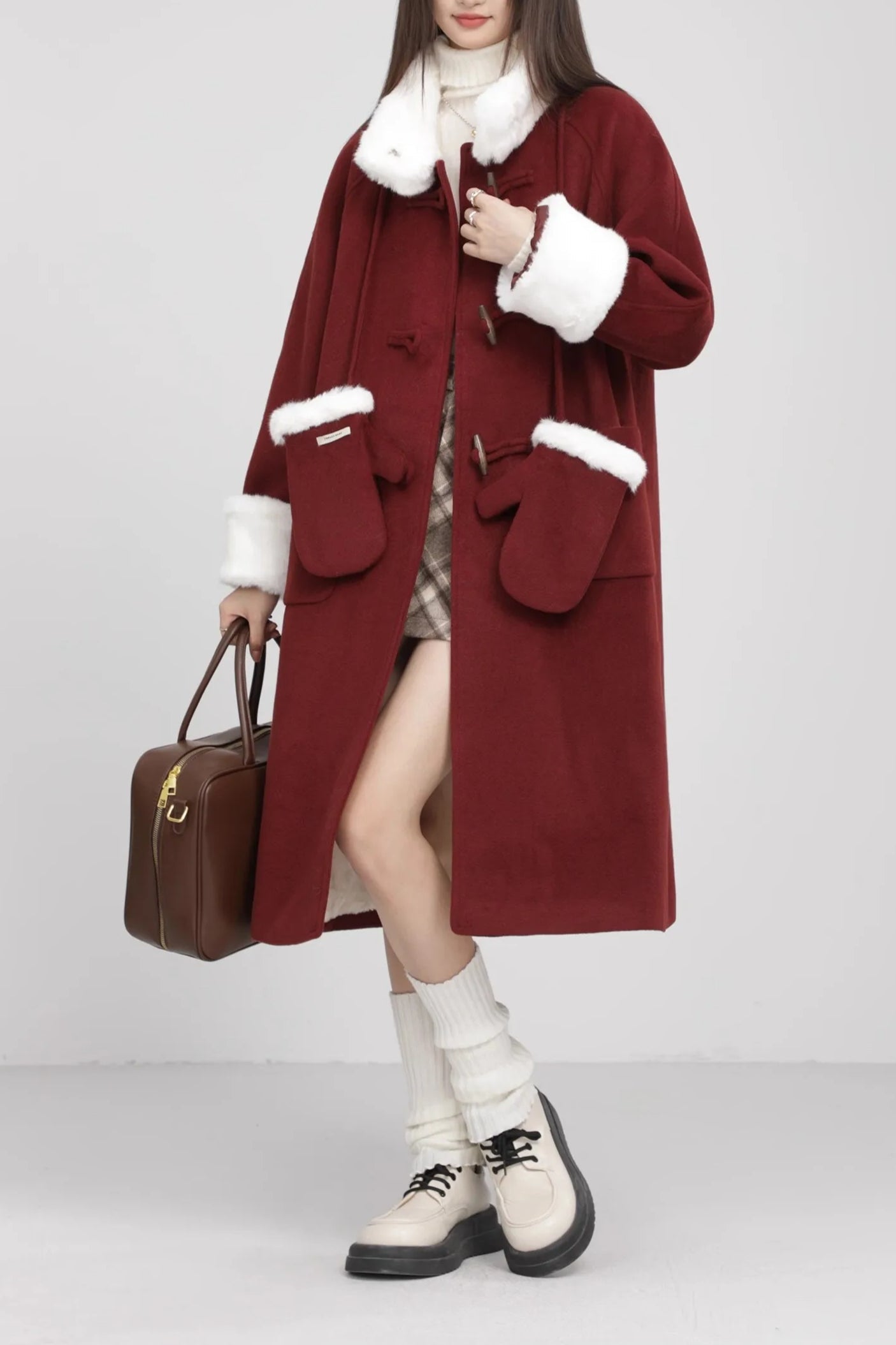 Retro Patchwork Horn Button Overcoat