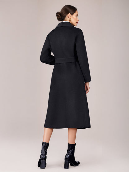 Wool Cashmere Blend Coat Belted Camel Wide Lapel Winter Double-Faced Outerwear For Women 2026