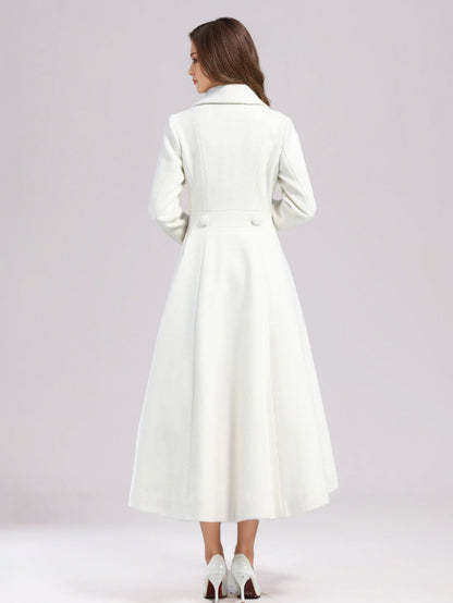 White Woolen Flared Coat For Woman Wide Lapel Double-breasted Winter A-line Midi Outerwear 2026