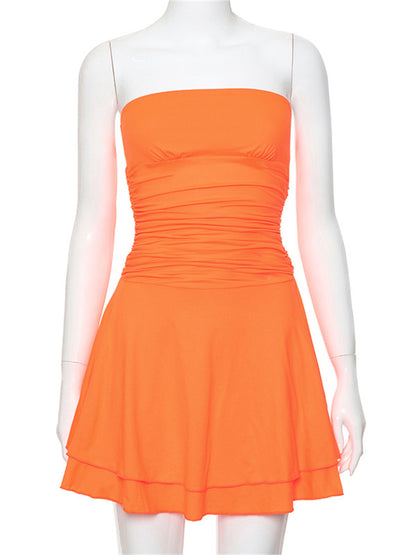 Tossy Ruffled Backless Mini Dress – Solid Tiered Patchwork Bandeau Sexy Dress