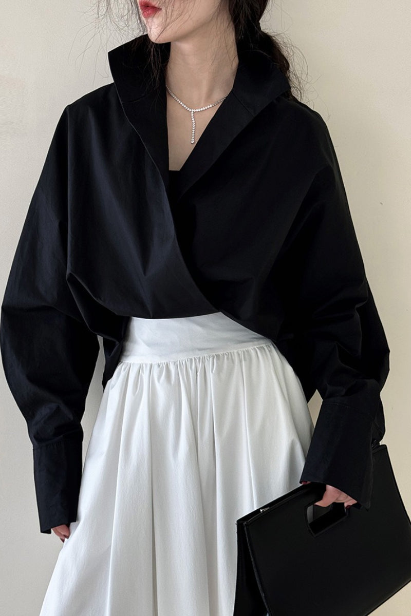 Stand Collar Deep V Layering Blouse