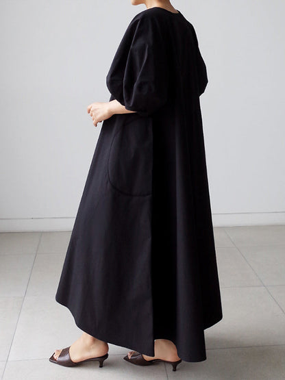 Original Bishop Sleeve Solid Color Midi Dress