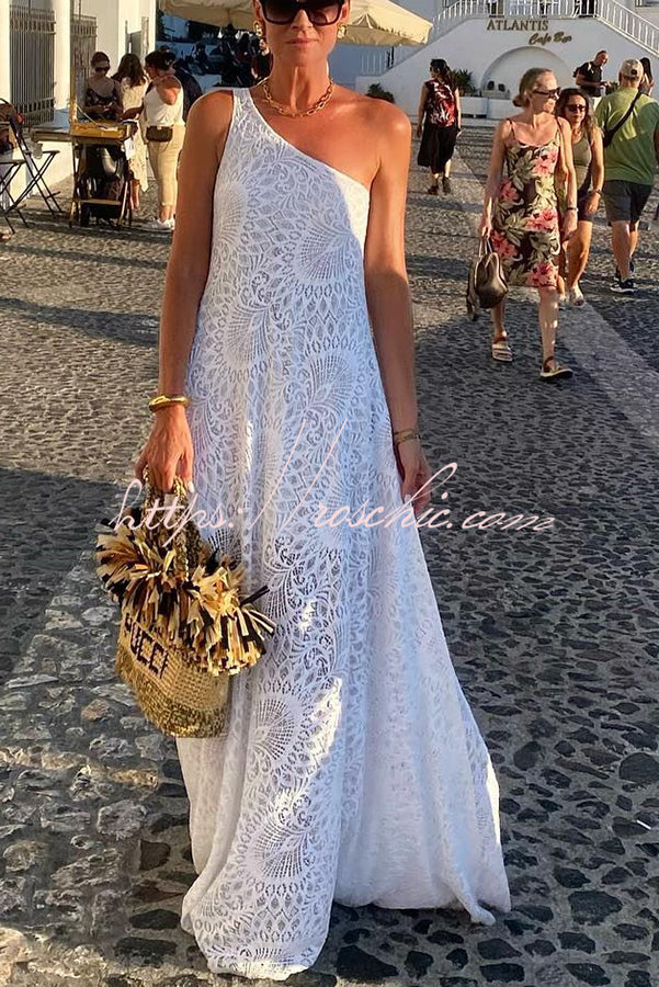 Elegant Moment Crochet Lace One Shoulder Slit A-line Maxi Dress