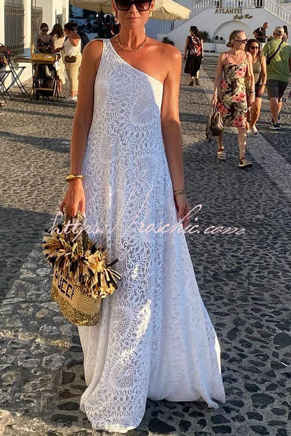 Elegant Moment Crochet Lace One Shoulder Slit A-line Maxi Dress
